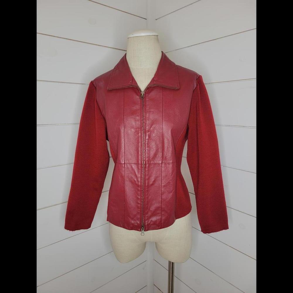 Stonebridge Petite Large red leather front panel sweater body jacket